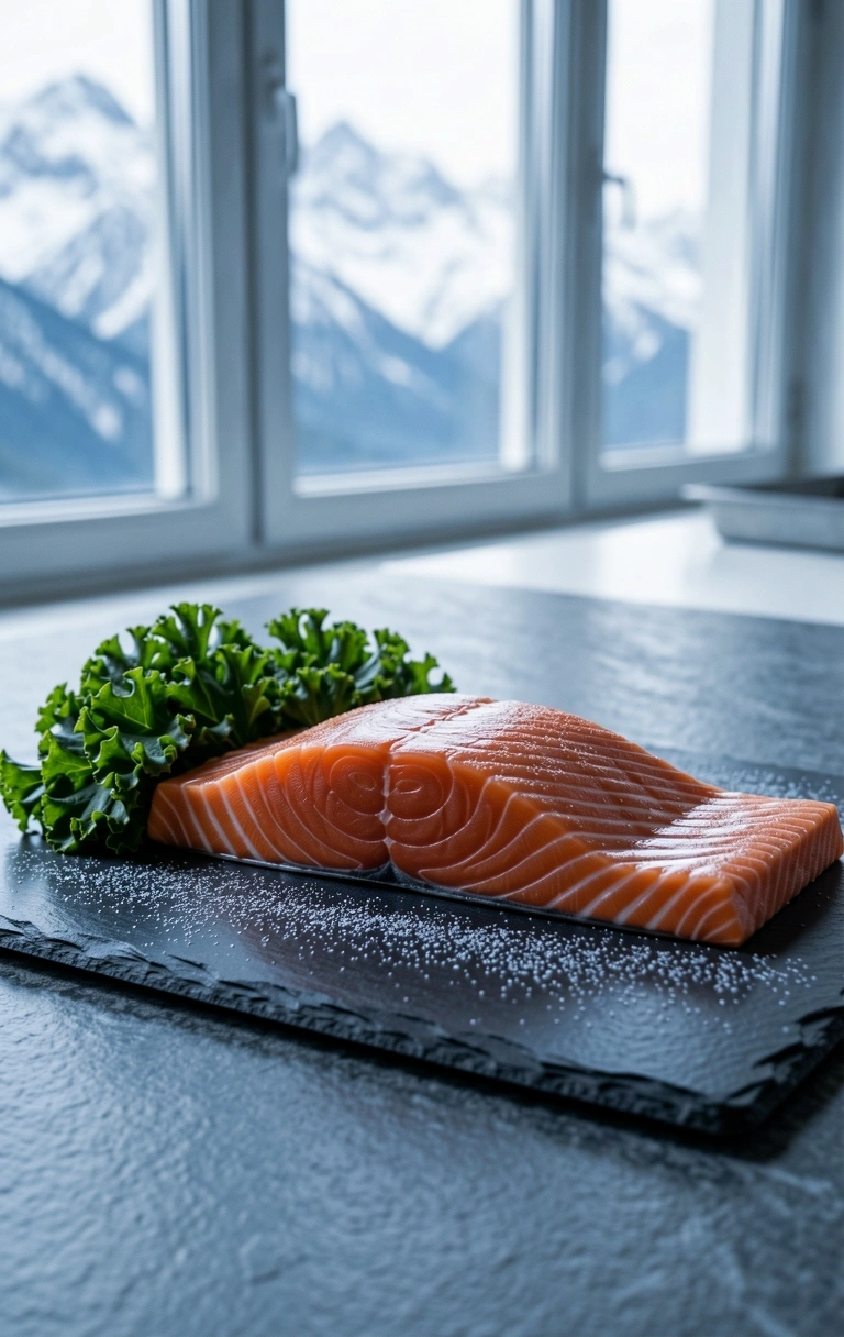 Präzisionsgeschnittenes Lachsfilet auf Schiefer